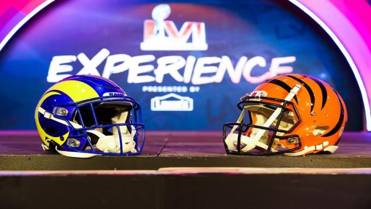 Los Angeles Rams and Cincinnati Super Bowl helmets